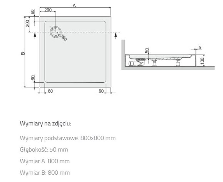 Brodzik Sanplast Free Line 615-040-1120-01-000 rys techniczny