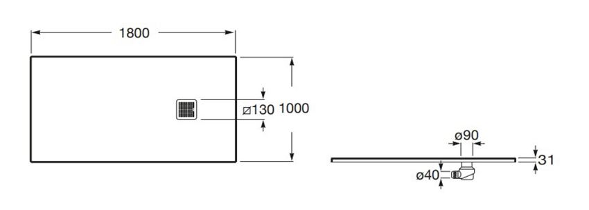 Brodzik kompozytowy Roca Terran AP1017083E801650 rys techniczny