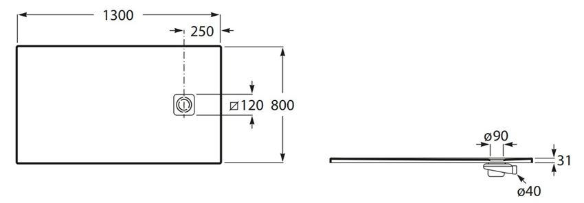 Brodzik prostokątny Roca Magma APE0151432003100 rys techniczny