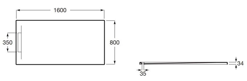 Brodzik kompozytowy Roca Pyros AP90164032003100 rys techniczny