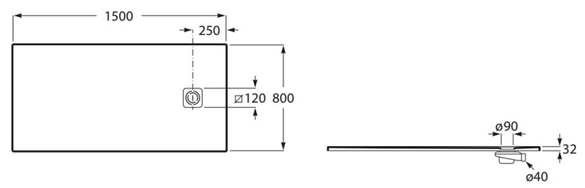 Brodzik prostokątny Roca Magma APE015DC32003400 rys techniczny