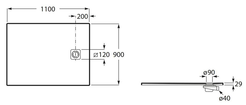 Brodzik Roca Magma APE0144C38403630 rys techniczny