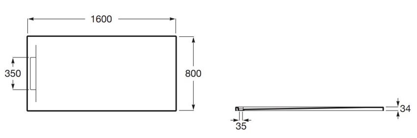 Brodzik kompozytowy Roca Pyros AP90164032003650 rys techniczny