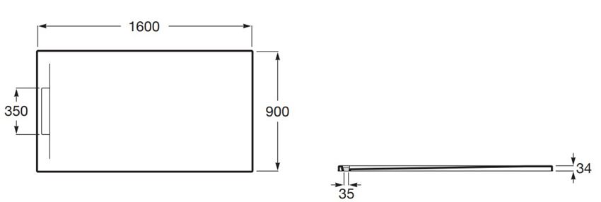 Brodzik kompozytowy Roca Pyros AP90164038403100 rys techniczny