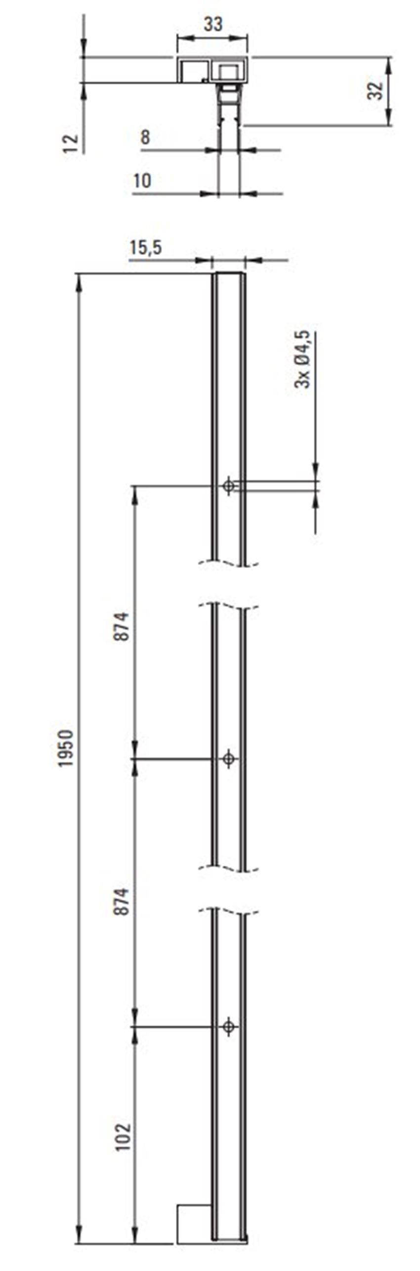 Profil do drzwi wnękowych Deante Prizma KTJ F00X rys techniczny