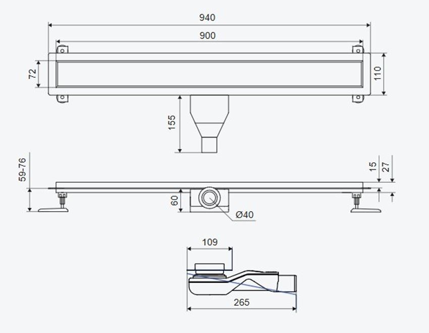 Odpływ Excellent Stilio INEX.1515.900.P.BL rys techniczny
