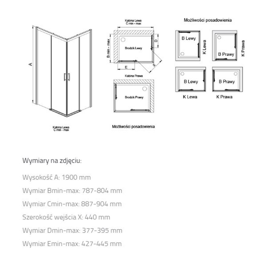 Kabina prysznicowa Sanplast Free Zone 600-271-3620-38-371 rys techniczny