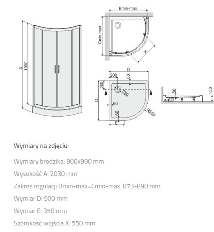 Kabina prysznicowa Sanplast TX 602-271-0262-01-401 rys techniczny