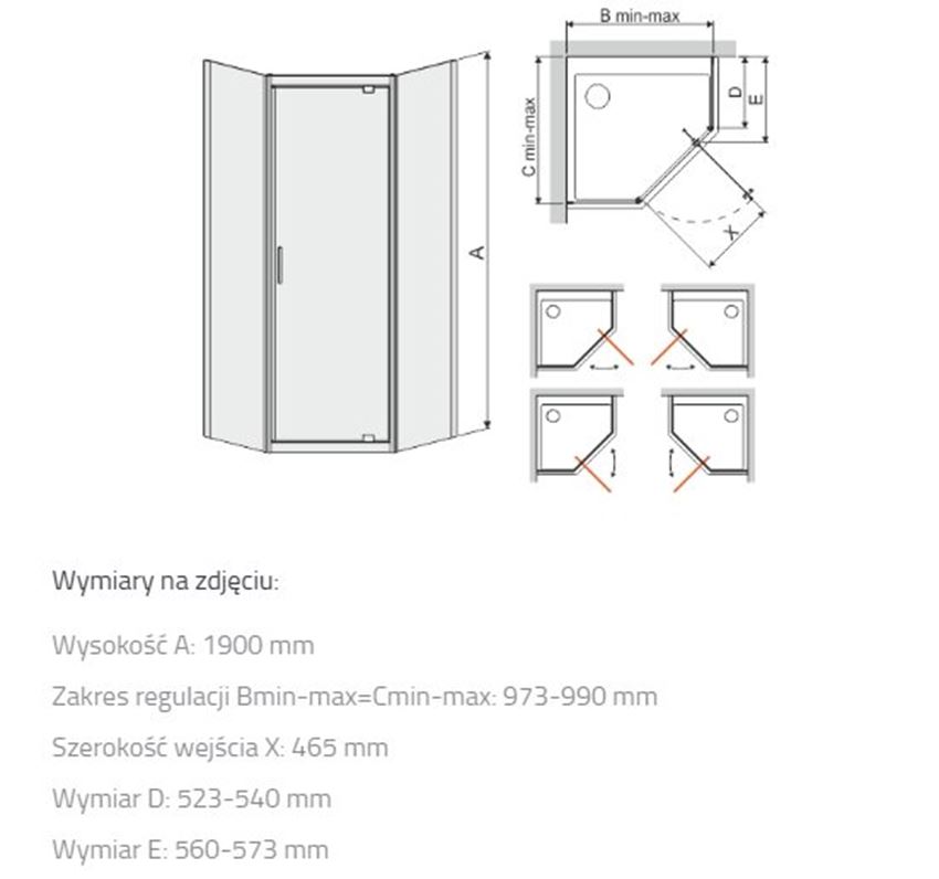 Kabina pięciokątna Sanplast TX 600-271-0940-38-401 rys techniczny