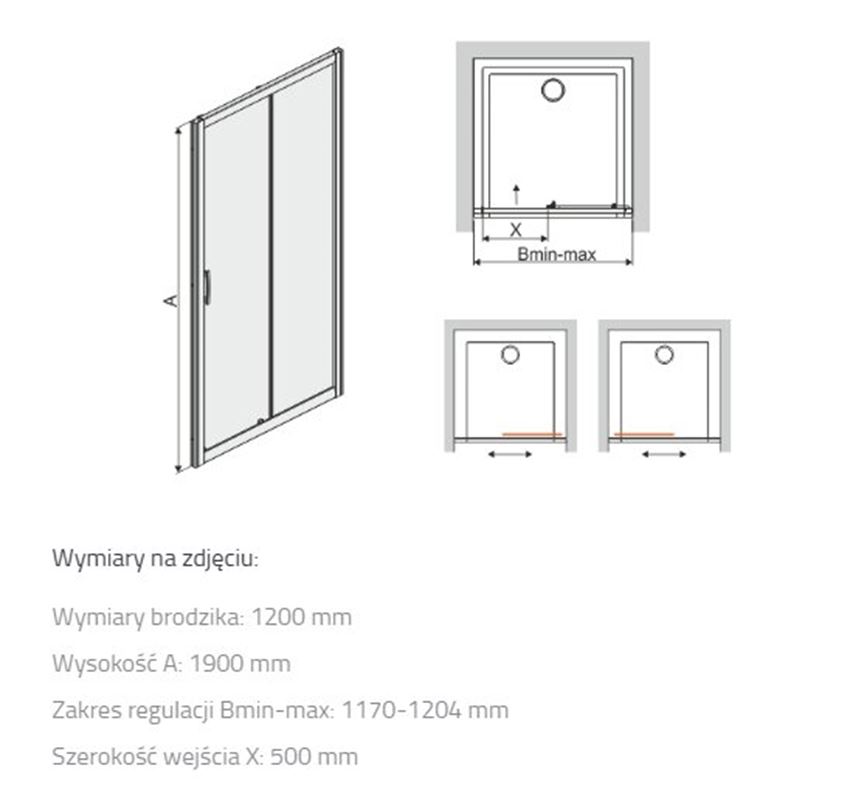 Drzwi przesuwne Sanplast TX 600-271-1120-26-401 rys techniczny