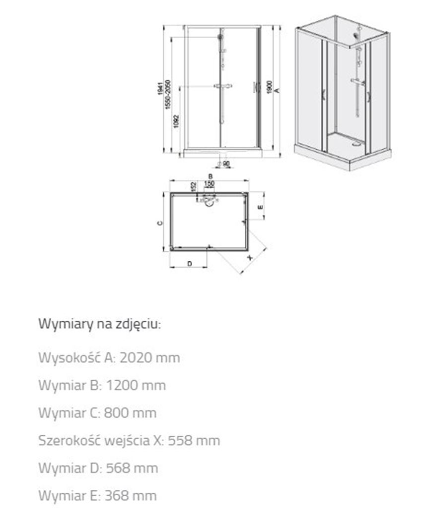 Kabina Sanplast Basic Complete 602-460-0140-01-4B0 rys techniczny