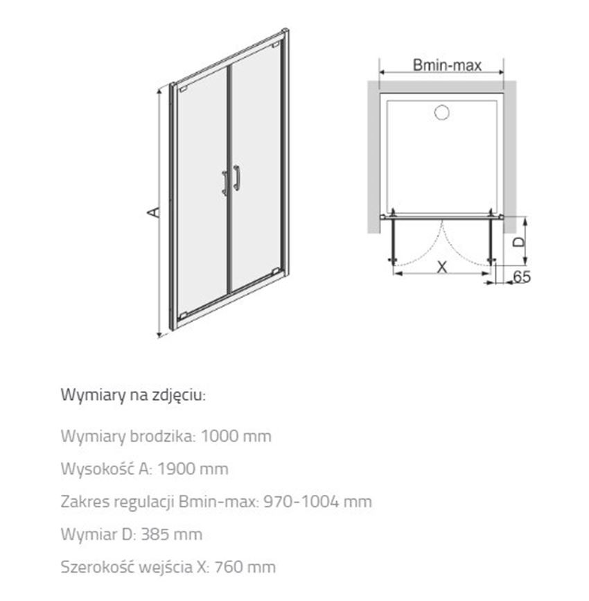 Drzwi przesuwne Sanplast TX 600-271-1940-01-401 rys techniczny