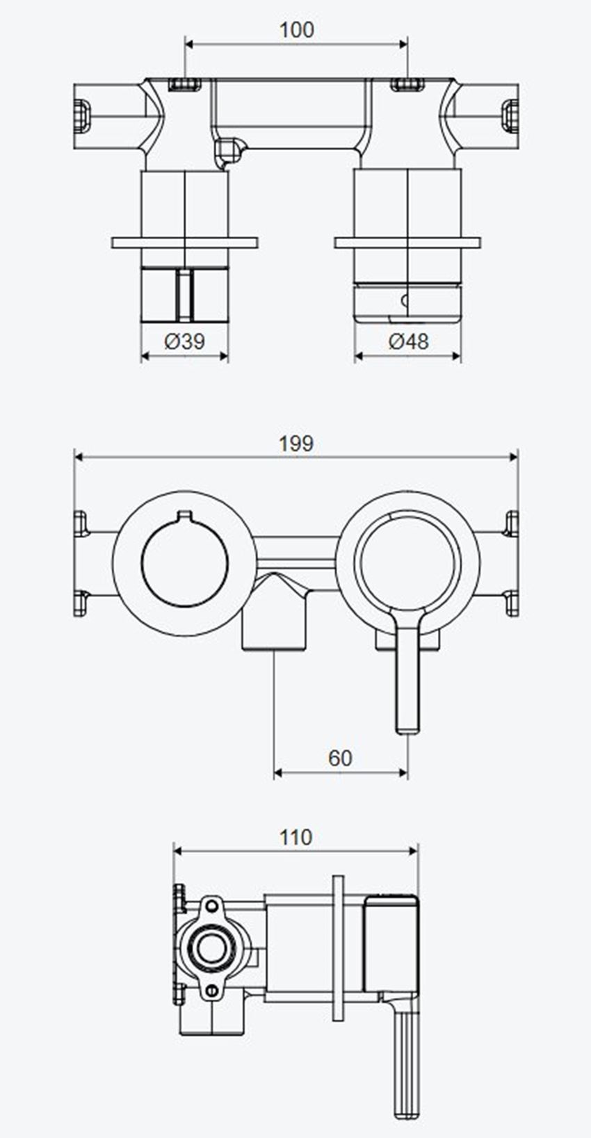 Bateria prysznicowa Excellent Pi AREX.1240.02GB rys techniczny