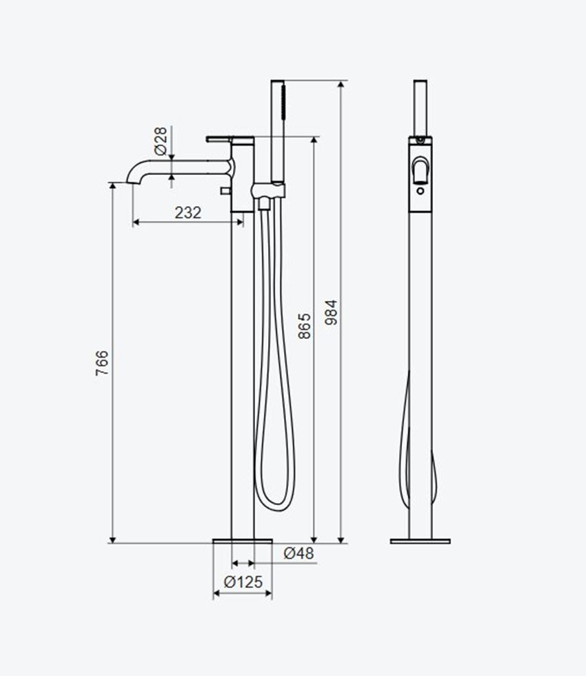 Bateria wannowa Excellent Delta Pi AREX.1254CB rys techniczny