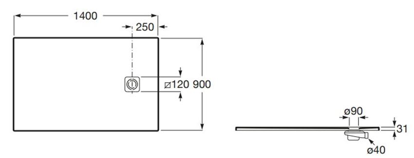 Brodzik prostokątny Roca Magma APE0157838403100 rys techniczny