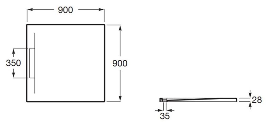 Brodzik kompozytowy Roca Pyros AP90138438403400 rys techniczny