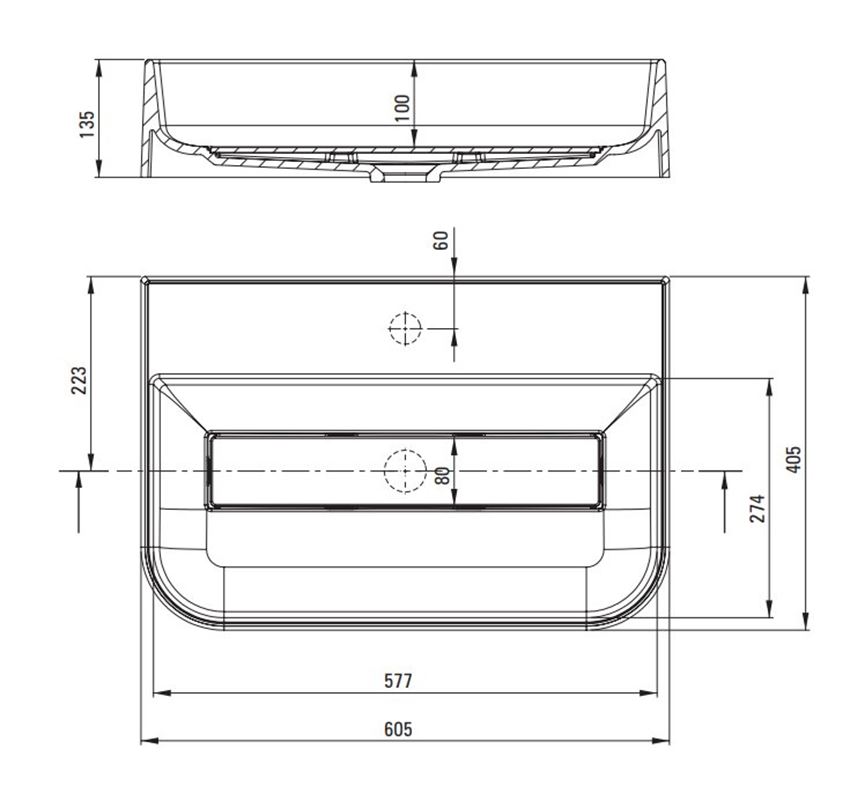 Umywalka Deante Arnika CQA AU6S rys techniczny