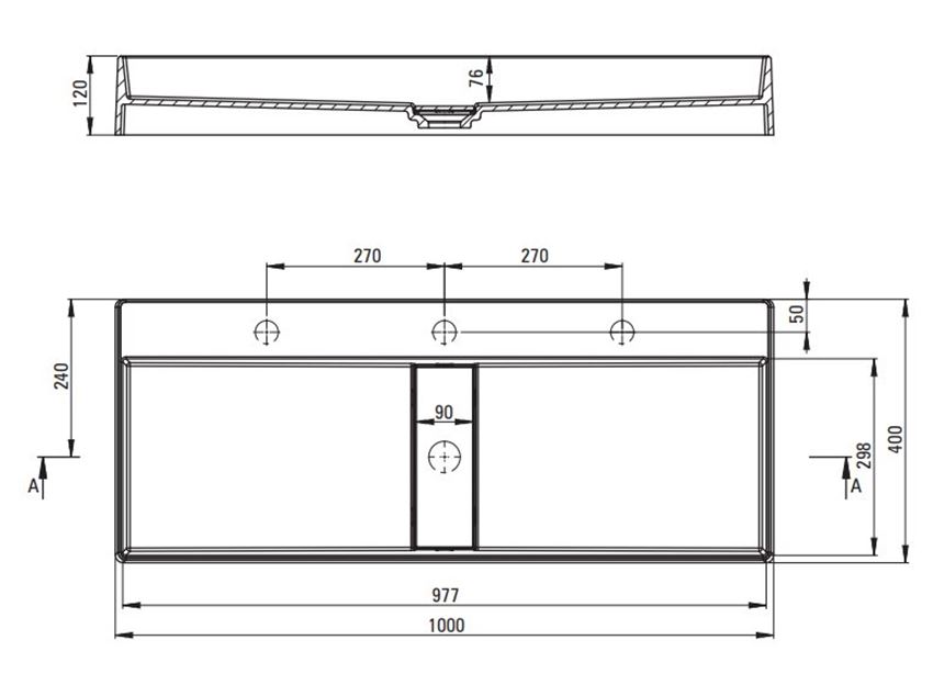 Umywalka Deante Blur CQB AU1S rys techniczny