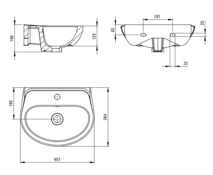 Umywalka ścienna Deante Jasmin CDJ 6U4W rys techniczny