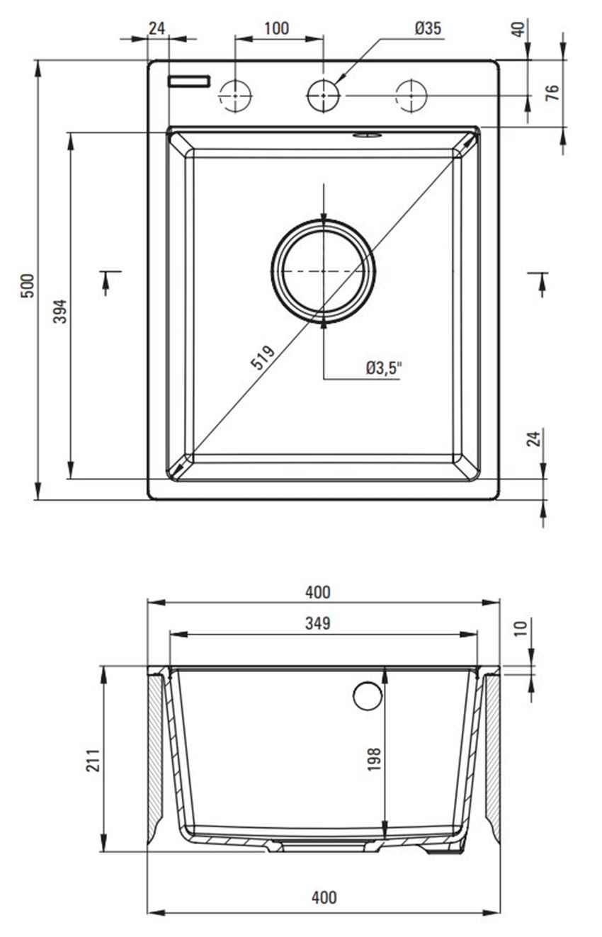 Zlewozmywak Deante Corio ZRCB2103 rys techniczny