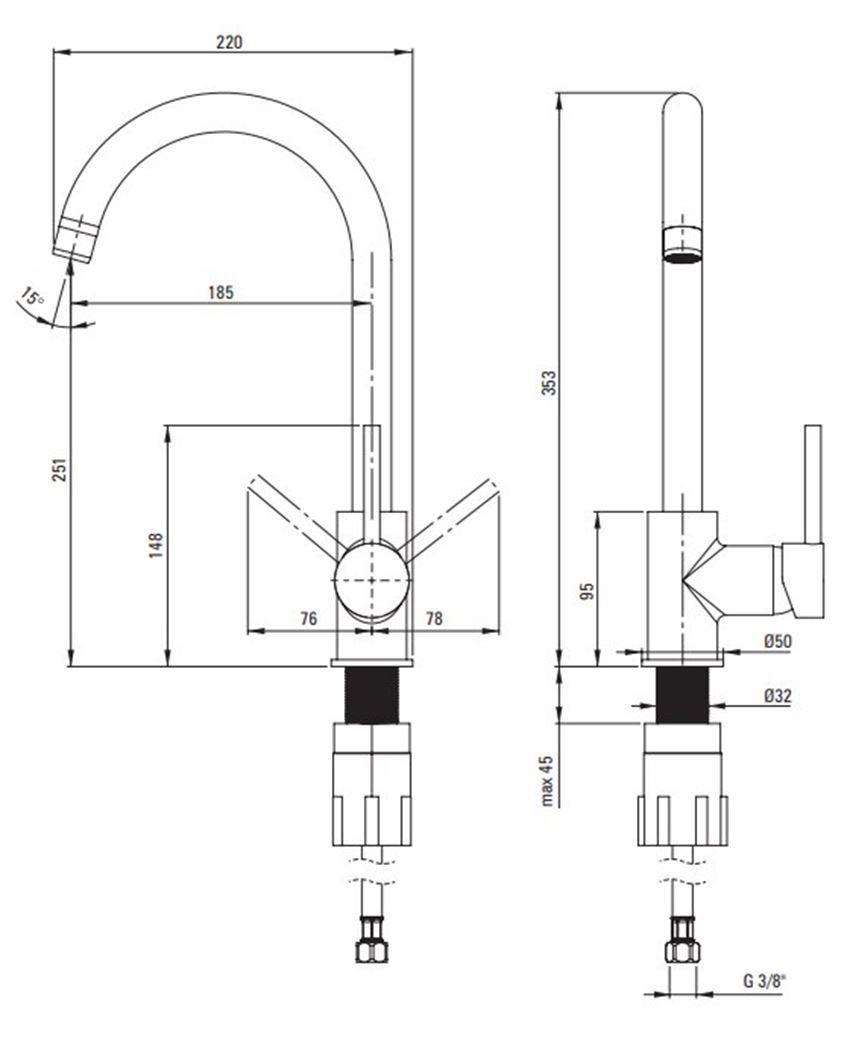 Zlewozmywak Deante Corio ZRCB2103 rys techniczny