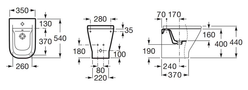 Bidet Roca Gap A357477S00 rys techniczny