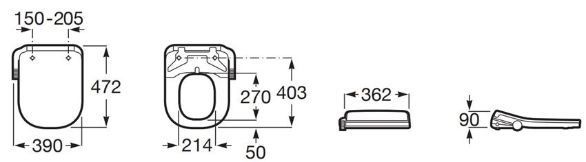 Deska myjąca Roca M4 Square Compacto A804057021 rys techniczny