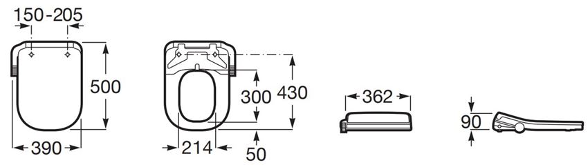 Deska myjąca Roca M4 Square Compacto A804054021 rys techniczny