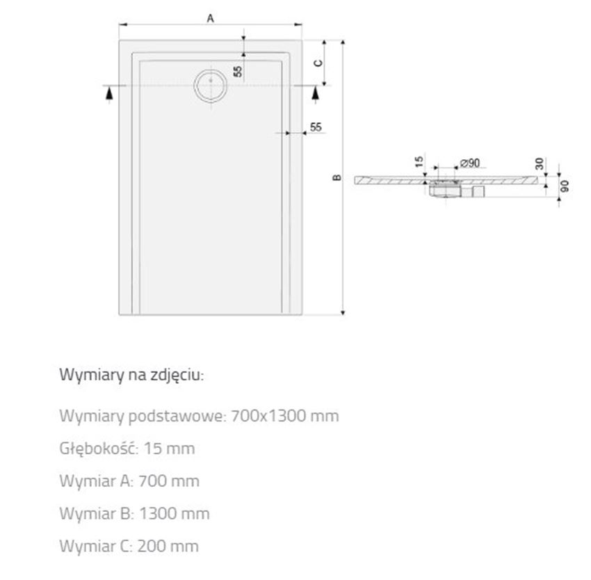 Brodzik Sanplast Space Mineral 645-410-0160-01-002 rys techniczny