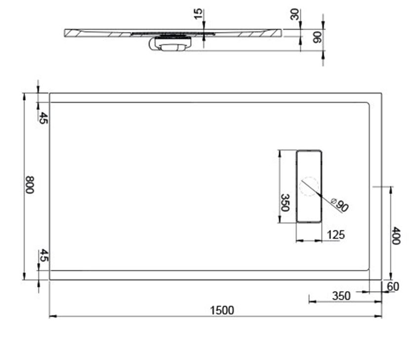 Brodzik Sanplast Modern Mineral 645-570-0380-01-000 rys techniczny