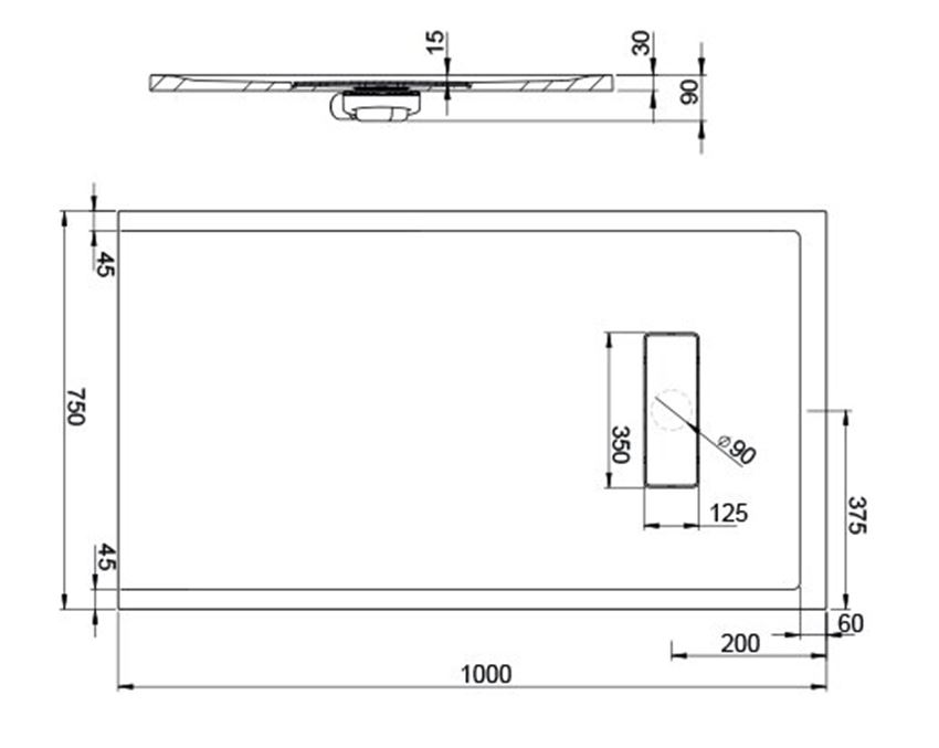 Brodzik Sanplast Modern Mineral 645-570-0230-01-000 rys techniczny