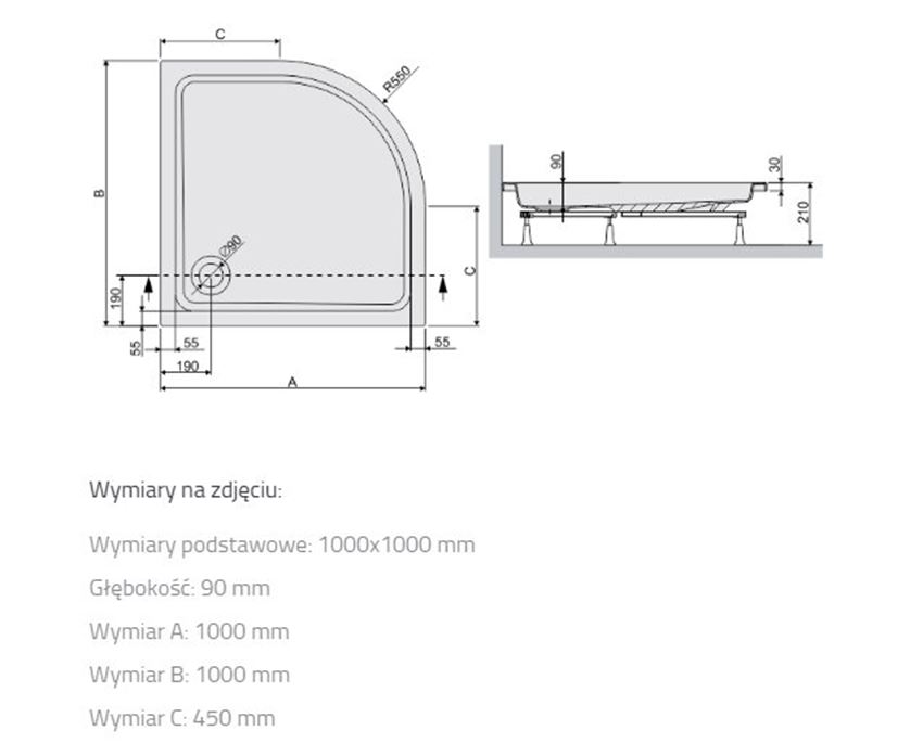 Brodzik Sanplast Free Line 615-040-0241-01-000 rys techniczny