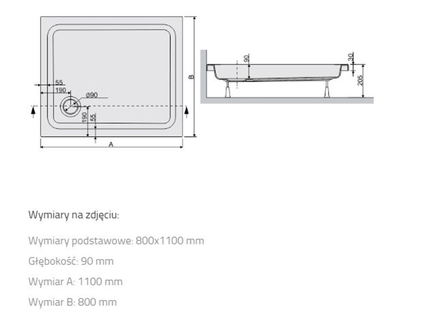 Brodzik Sanplast Free Line 615-040-0180-01-000 rys techniczny