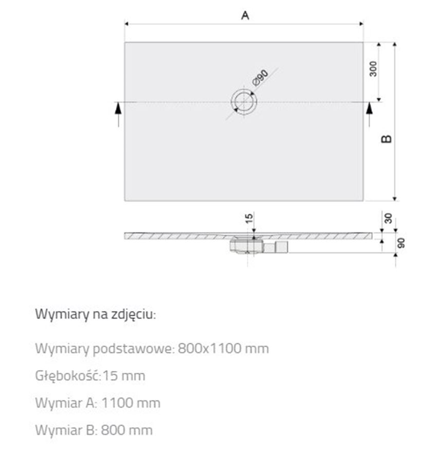 Brodzik Sanplast Open Mineral 645-430-0340-01-000 rys techniczny