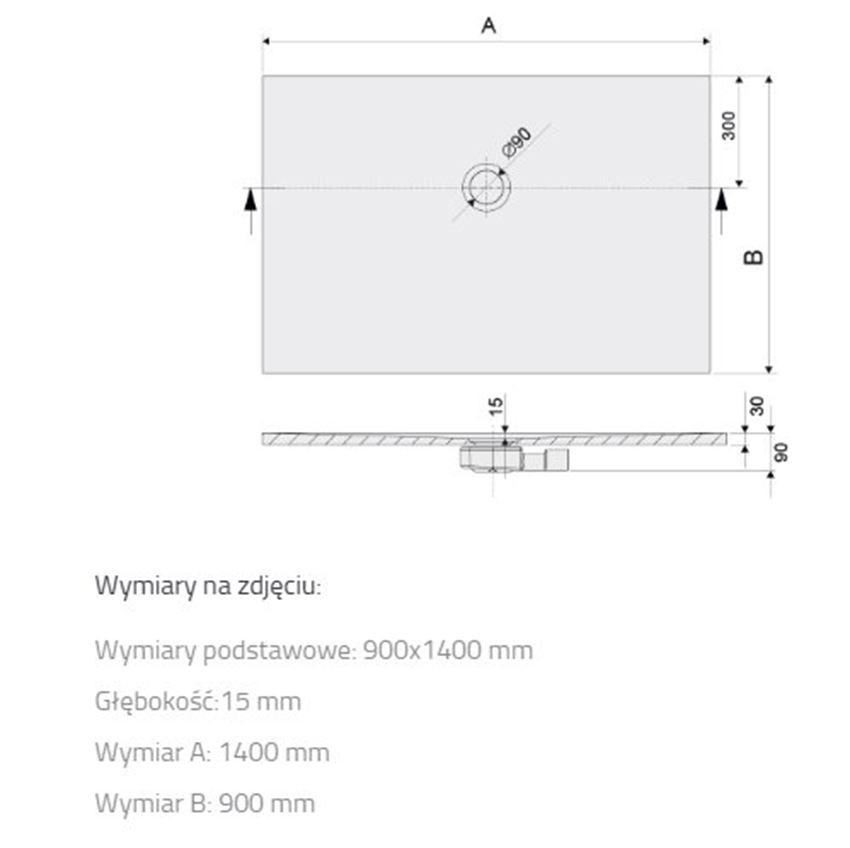 Brodzik Sanplast Open Structure Mineral 645-440-0570-01-020 rys techniczny