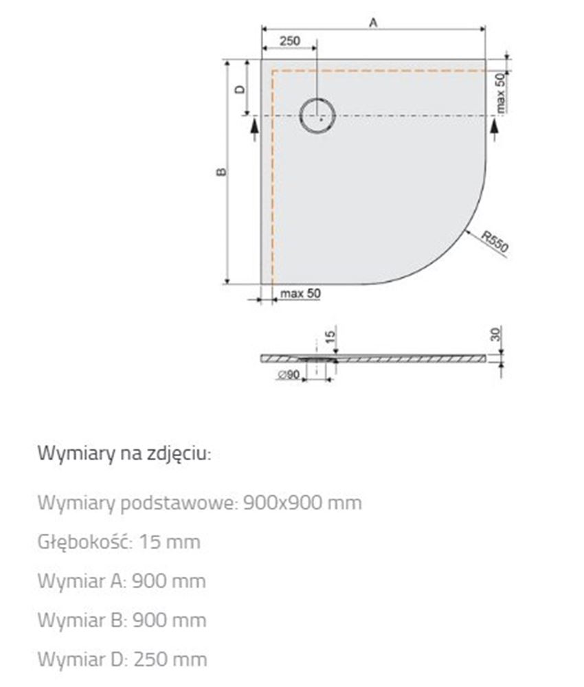 Brodzik Sanplast Structure Mineral 645-360-0430-01-010 rys techniczny