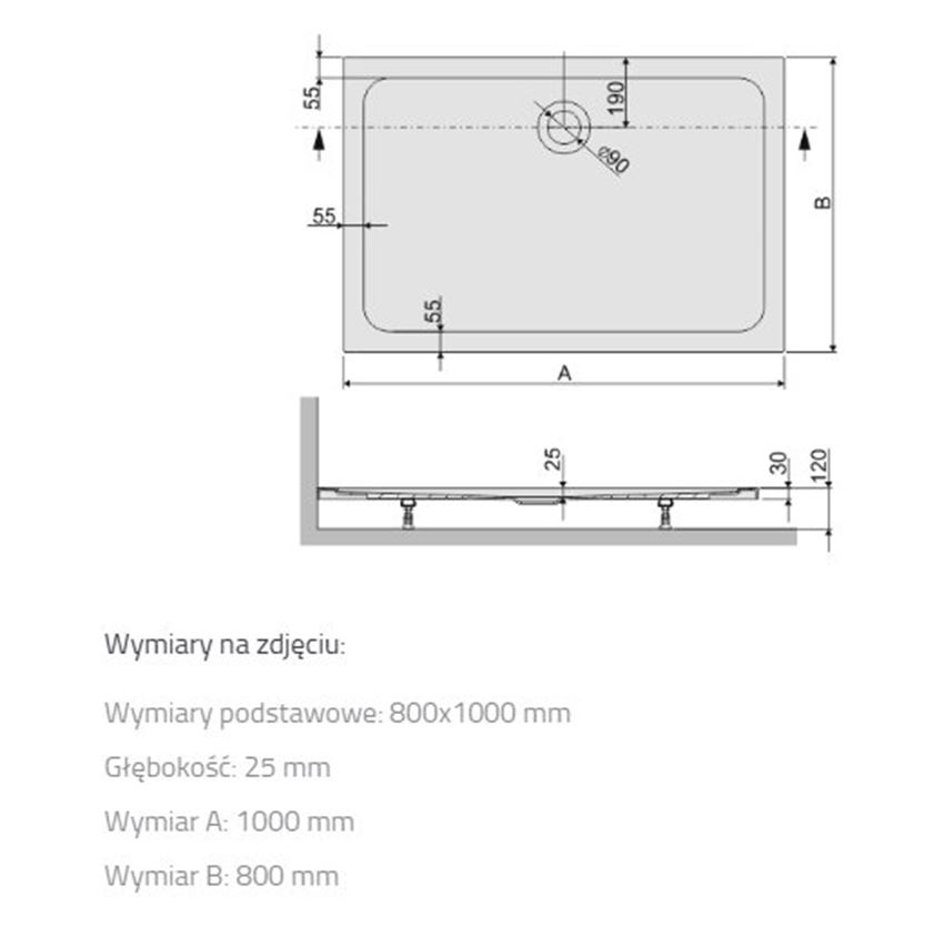 Brodzik Sanplast Free Line 615-040-4370-01-000 rys techniczny