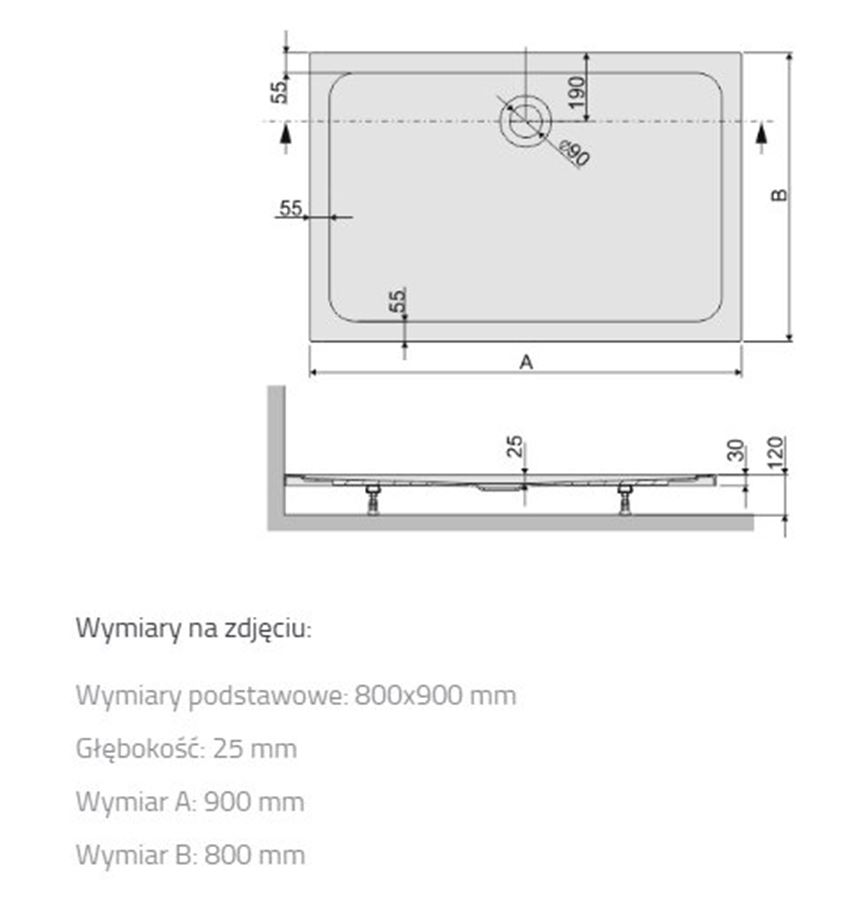 Brodzik Sanplast Free Line 615-040-4350-01-000 rys techniczny
