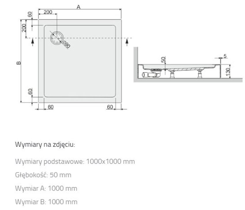Brodzik Sanplast Free Line 615-040-1140-01-000 rys techniczny