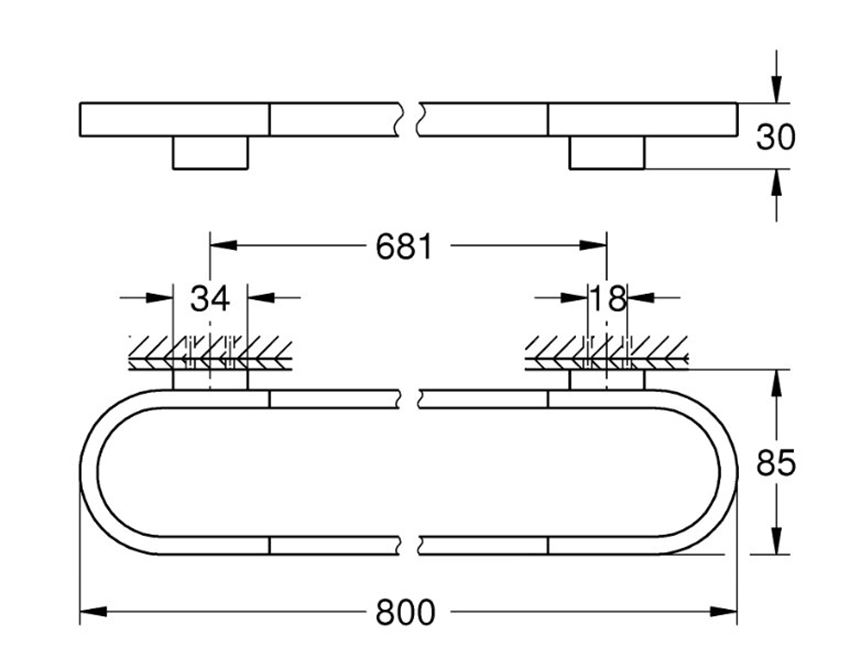 Wieszak na ręcznik Grohe Selection 41058DL0 rys techniczny