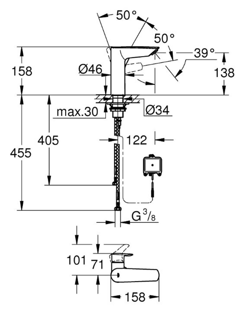 Bateria umywalkowa Grohe Eurosmart 239752433 rys techniczny