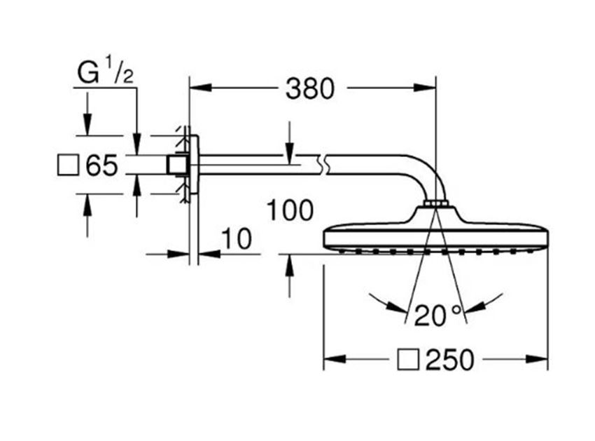 Deszczownica z ramieniem Grohe Tempesta 250 Cube 26682000 rys techniczny