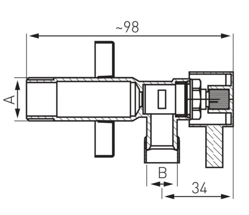 Zawór kątowy Ferro Z1238C rys techniczny