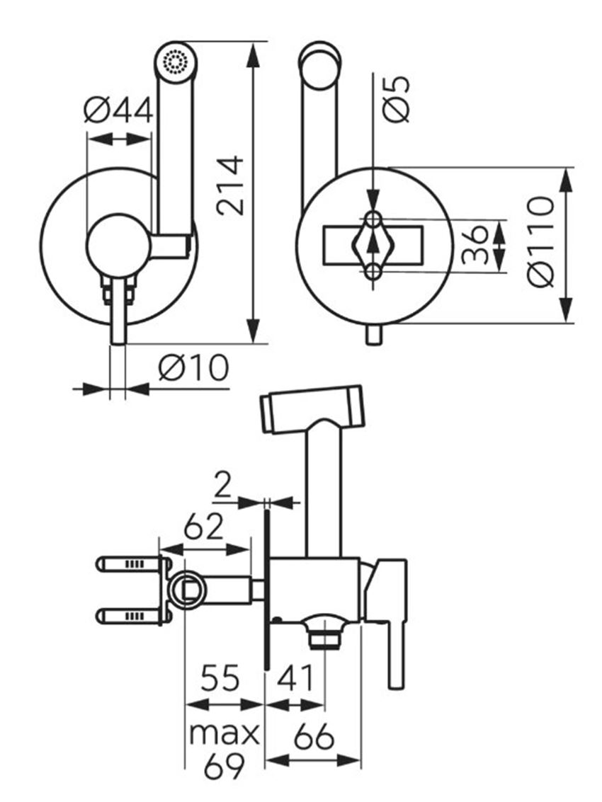 Bateria bidetowa Ferro Ciriculus BCK66PBG rys techniczny