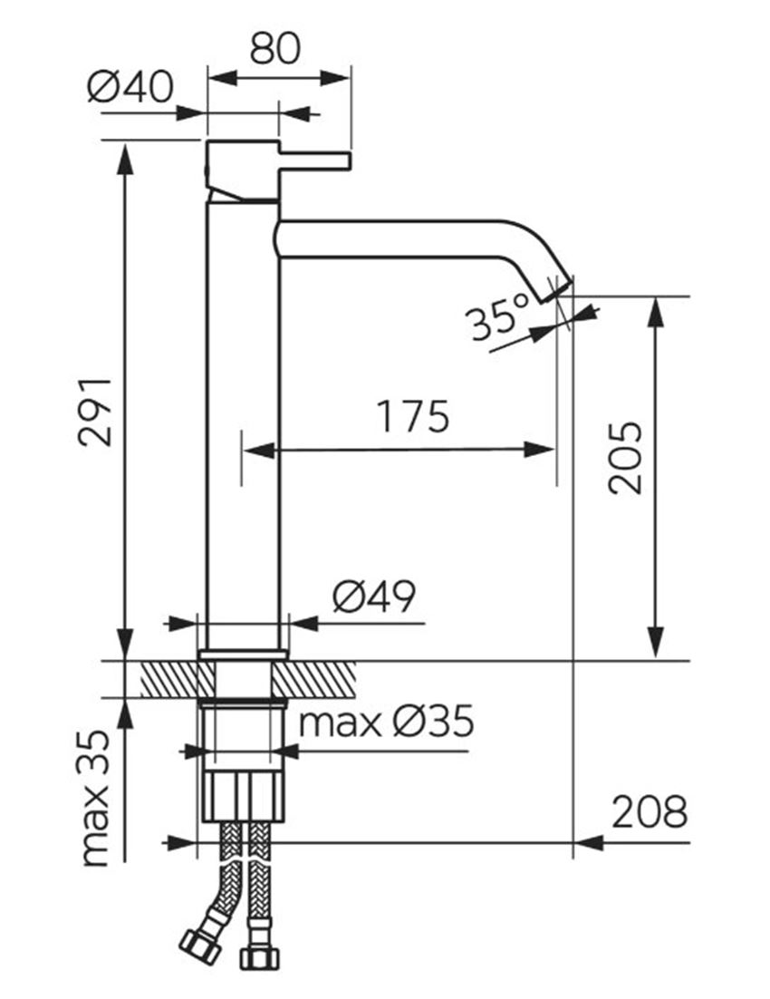 Bateria umywalkowa Ferro Ciriculus BCK2L rys techniczny
