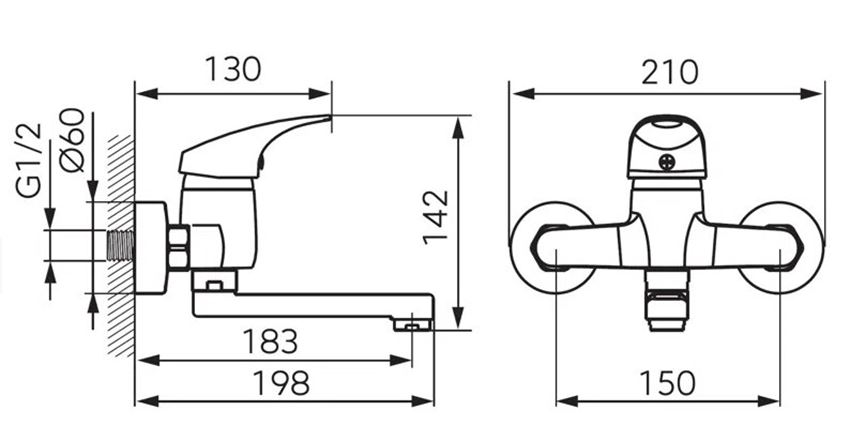 Bateria umywalkowa Ferro One BFO3 rys techniczny