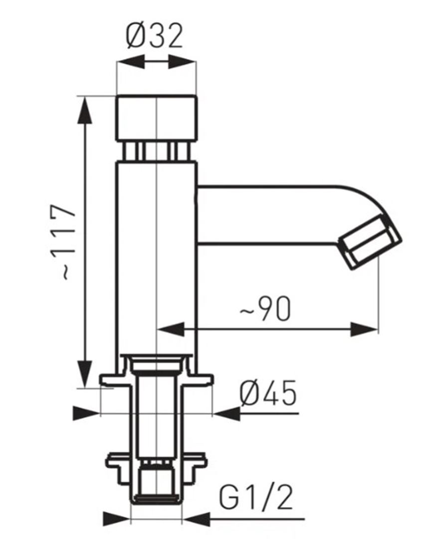 Bateria umywalkowa czasowa Ferro Ciriculus Z201 rys techniczny