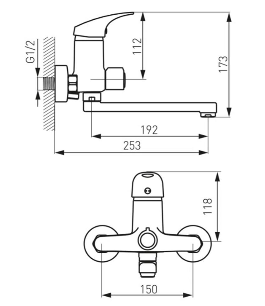 Bateria z natryskiem Ferro One BFO33A rys techniczny