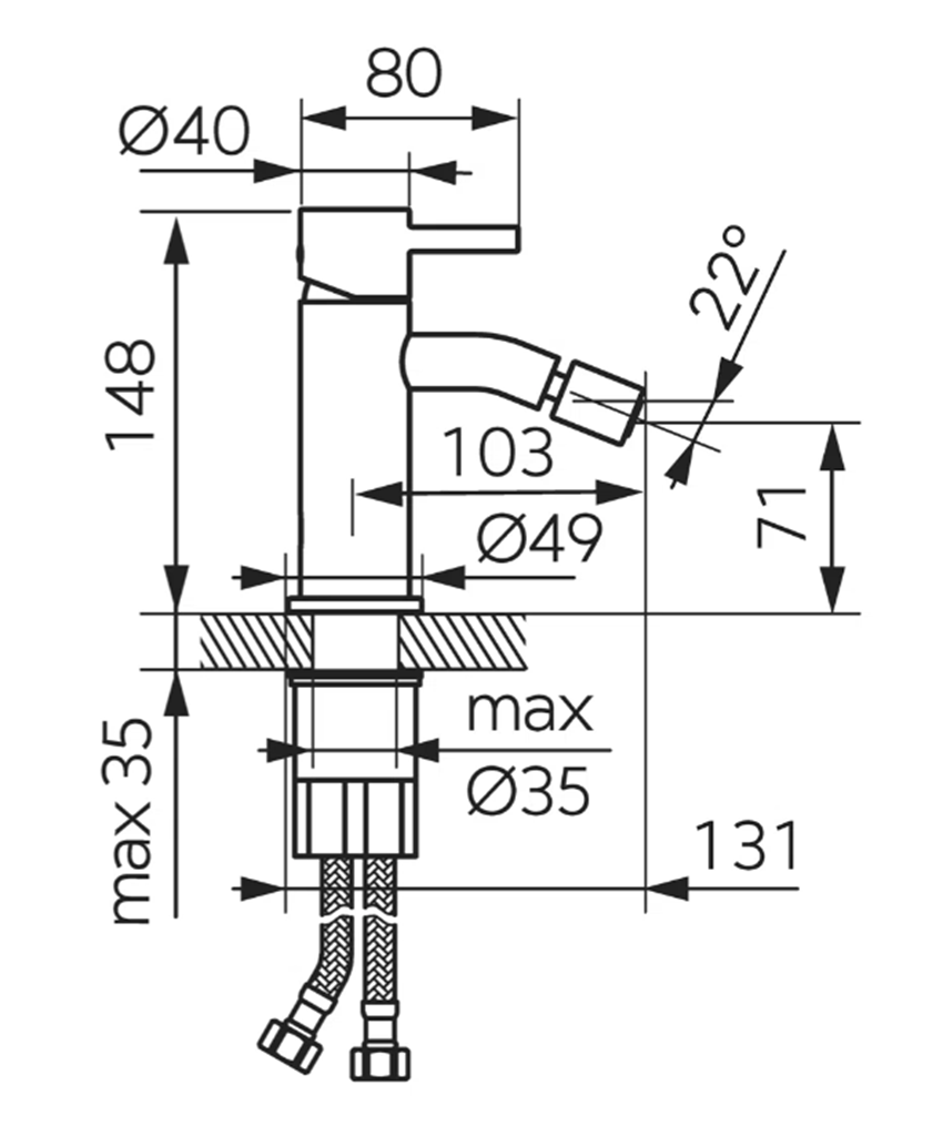 Bateria bidetowa Ferro Ciriculus BCK6BG rys techniczny