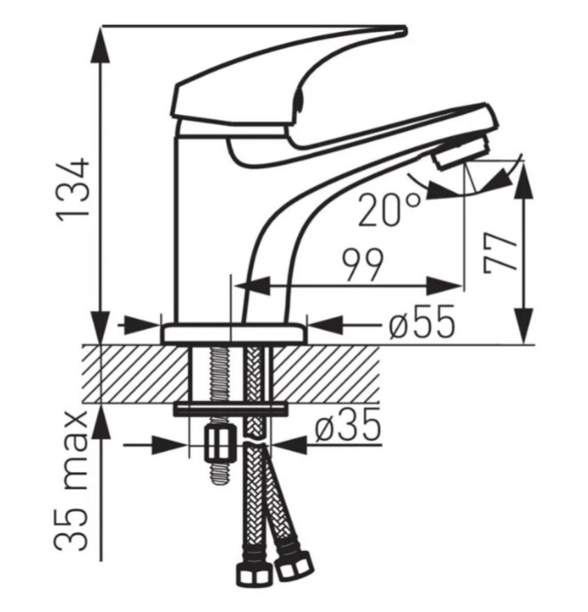 Bateria umywalkowa Ferro Ferro One BFO2-LB rys techniczny